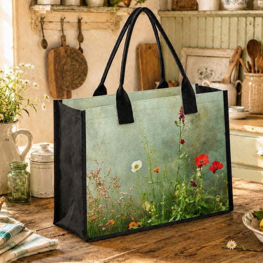 Blooming Meadow XL Tote Bag – Botanical Summer Cottagecore Shopper