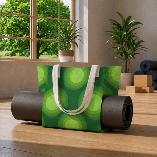 Green Retro 70s Yoga Mat Tote – Cotton Linen Gym & Pilates Bag