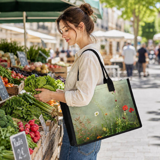 Blooming Meadow XL Tote Bag – Botanical Summer Cottagecore Shopper