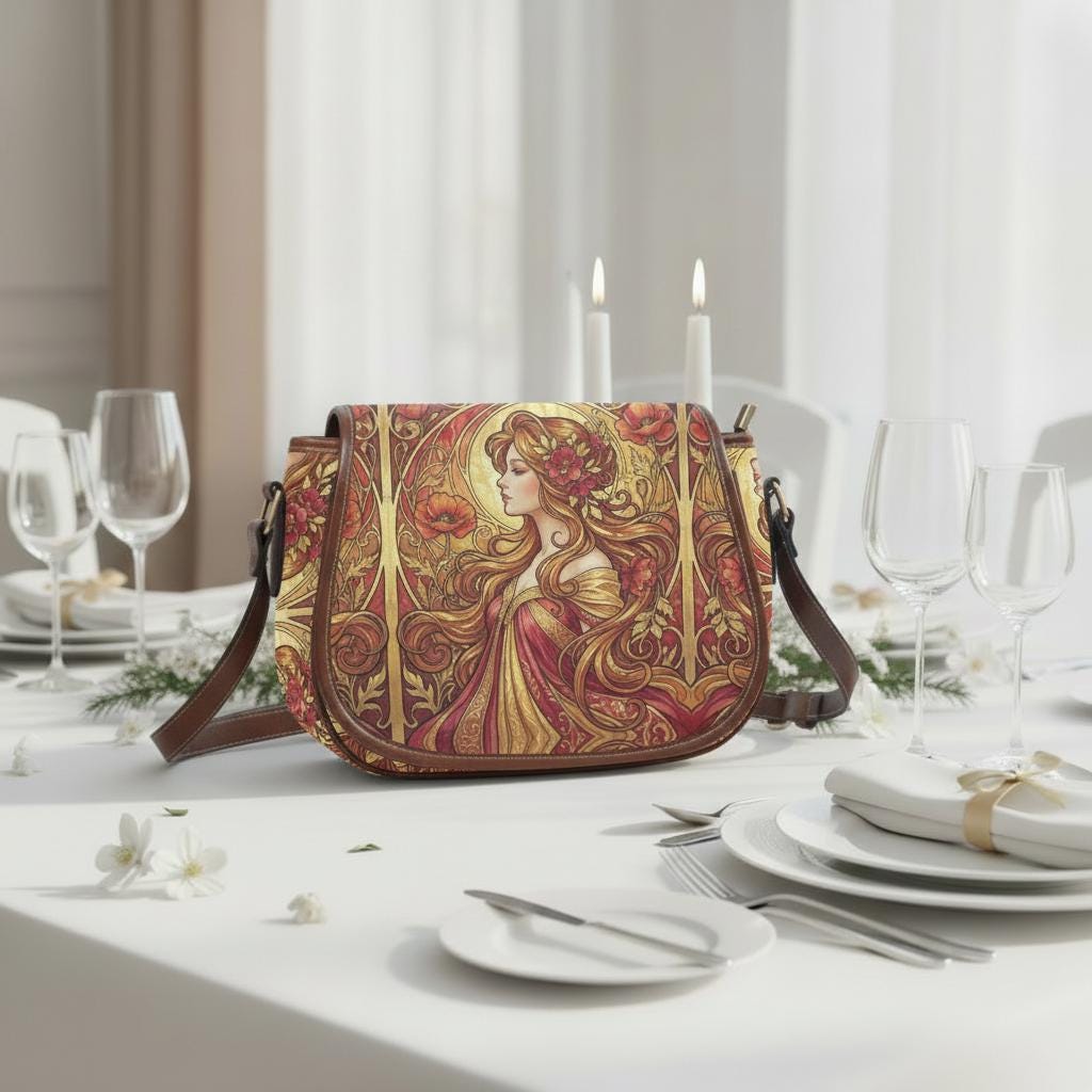 Art Nouveau Floral Saddle Bag, Romantic Crossbody or Shoulder Handbag