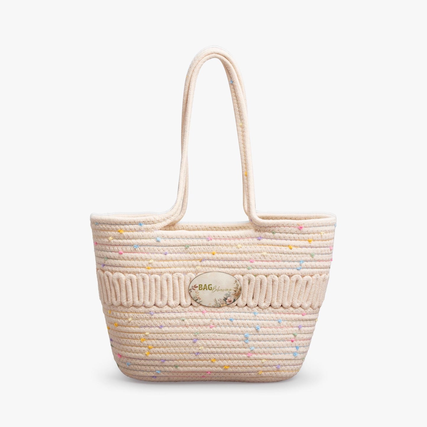 Straw Rope Tote Bag – Cream Woven Shoulder Bag for Beach Market School