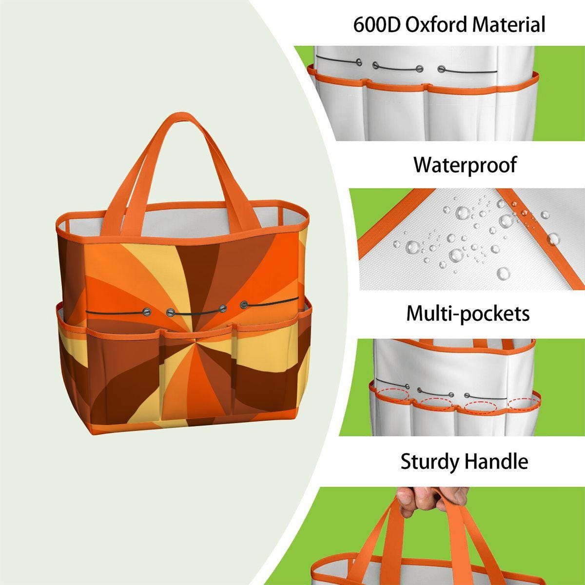 Retro 70s Garden Tool Carry Tote Bag – Durable Gardening Organizer with Pockets