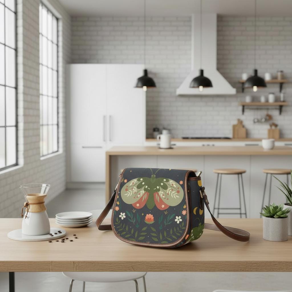 Dark Academia Moth Saddle Bag - Moody Gothic Crossbody Handbag