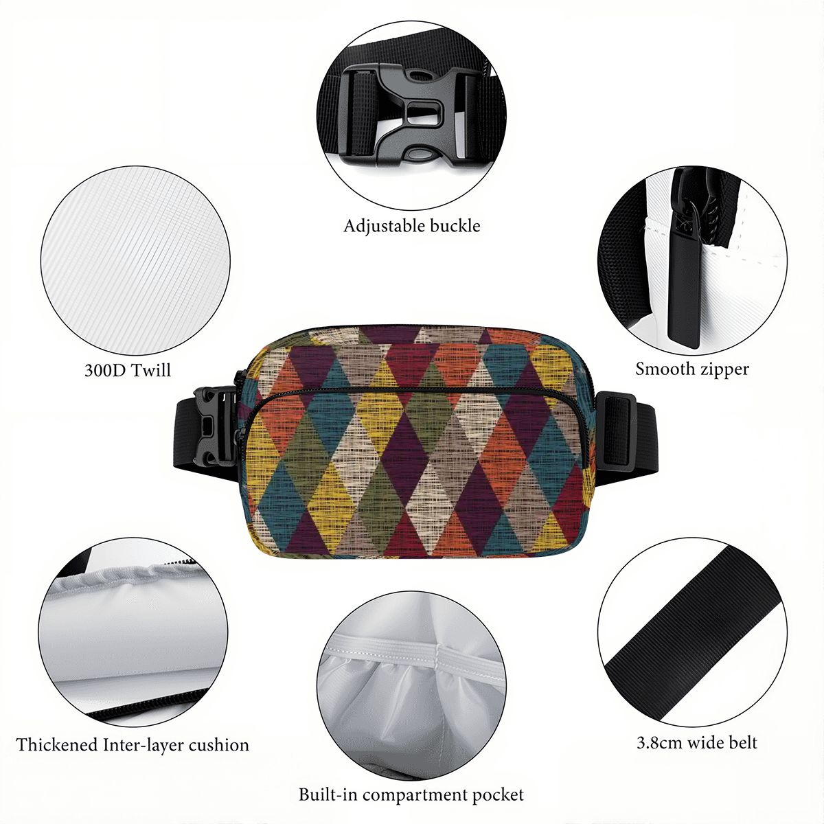 60s Retro Diamond Print Fanny Pack – Everyday Waist & Crossbody Bag