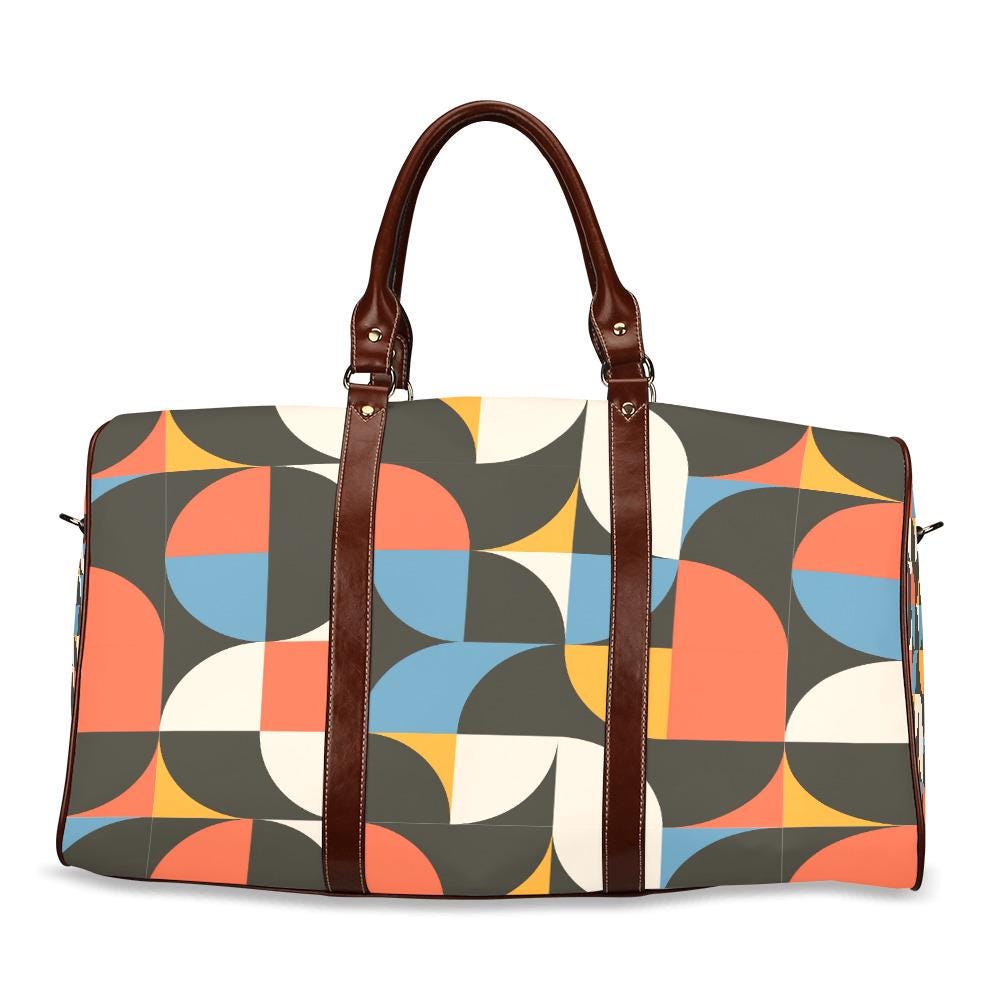 Retro 60s Midcentury Travel Bag – Black Red Blue Waterproof Weekender Duffle