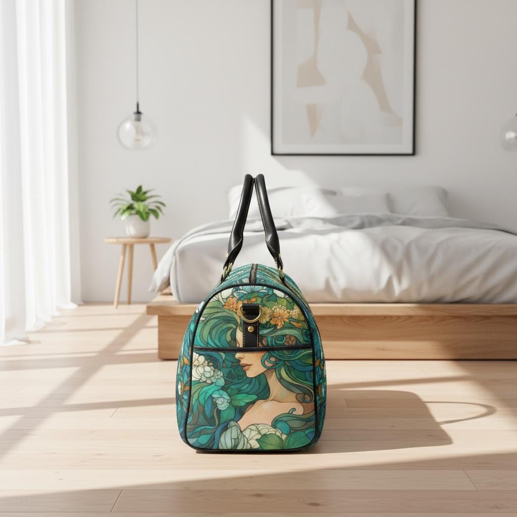 Art Nouveau Travel Bag – Waterproof Black Weekender Duffle