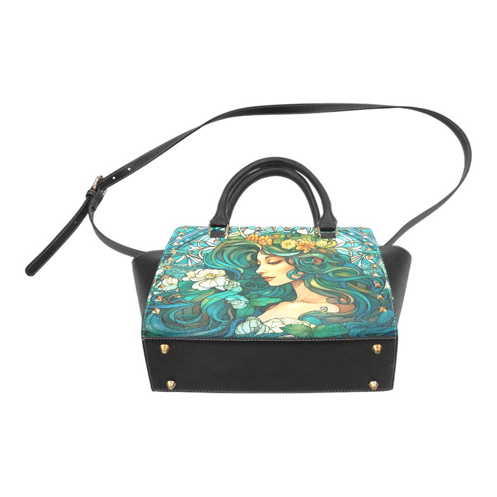 Blue Green Art Nouveau Girl Shoulder Handbag – Vintage Romantic Art Print Purse