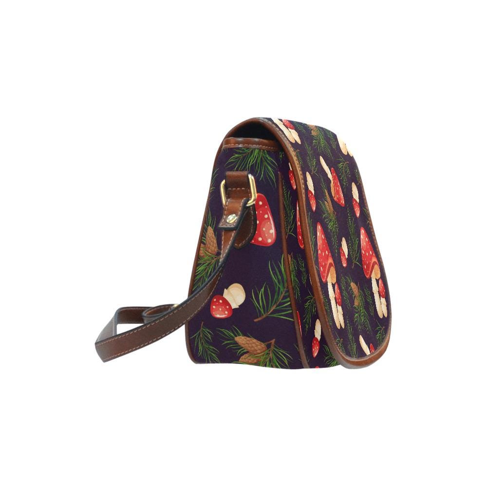 Mushroom Forest Saddle Bag, Romantic Dark Academia Crossbody or Shoulder Handbag