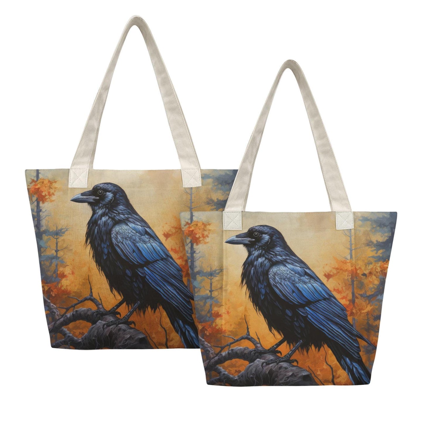 Black Raven Yoga Tote Bag with Mat Holder – Dark Academia Cotton Linen Tote