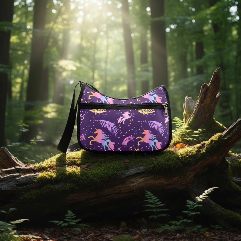 Purple Black Unicorn Shoulder Bag – Fairycore Oxford Fabric Hobo Bag