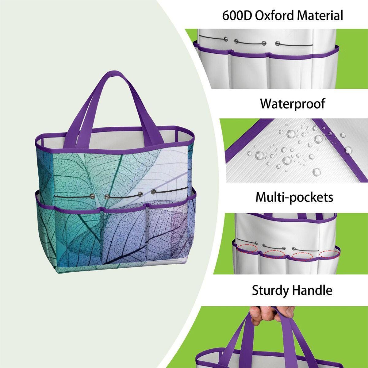 Translucent Leaves Gardening Tool Organizer Bag – Blue to Purple Gradient Tote