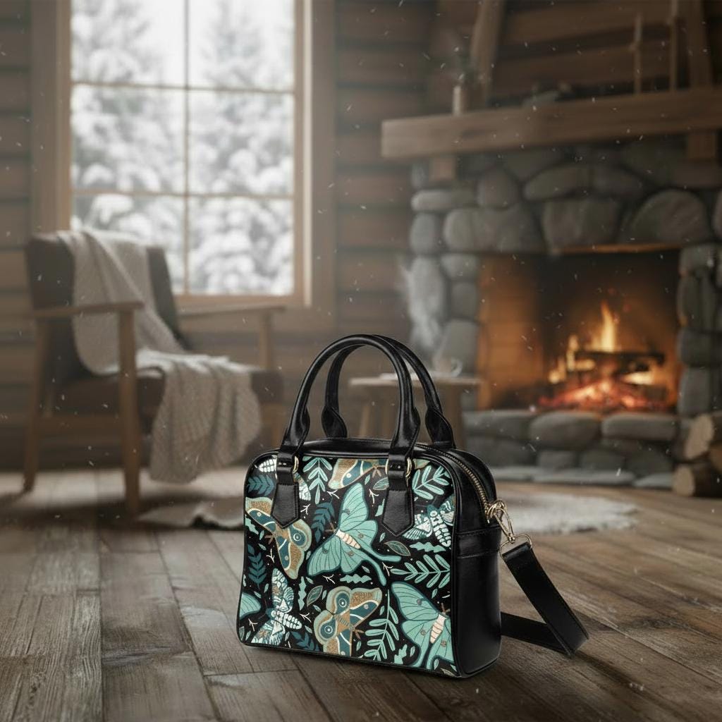 Dark Academia Moths & Moon Shoulder Top Handle Handbag