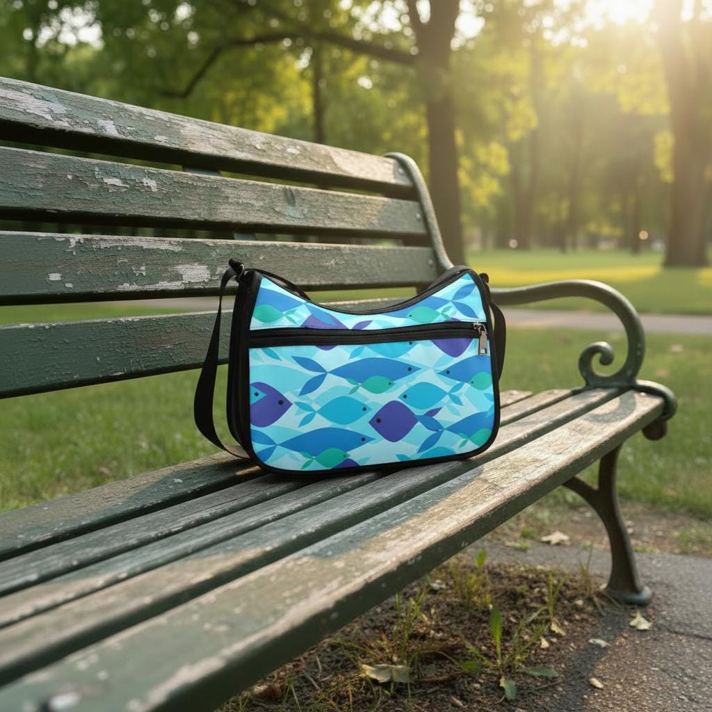 Blue Fishes Maritime Shoulder Bag – Nautical Sealover Oxford Fabric Hobo Bag