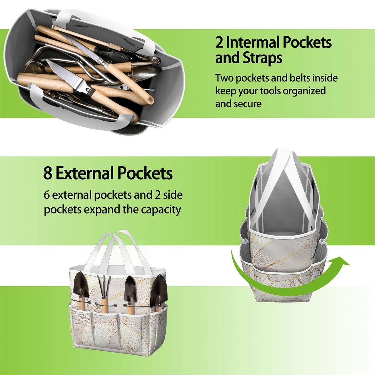 White Gold Leaves Gardening Tool Organizer Bag – Luxury Elegant Gardening Gift