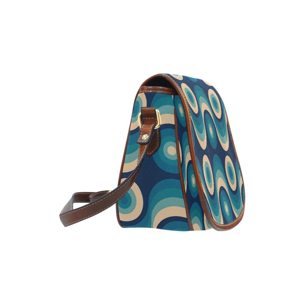 Retro 70s Wave Pattern Saddle Bag - Midcentury Style Crossbody Handbag