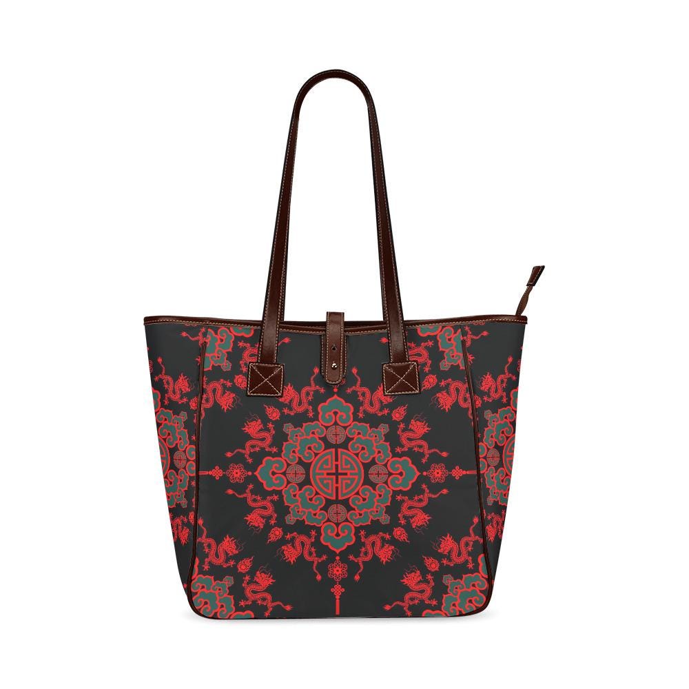 Black Red Dragon Tote Bag – Large Asian Style Handbag