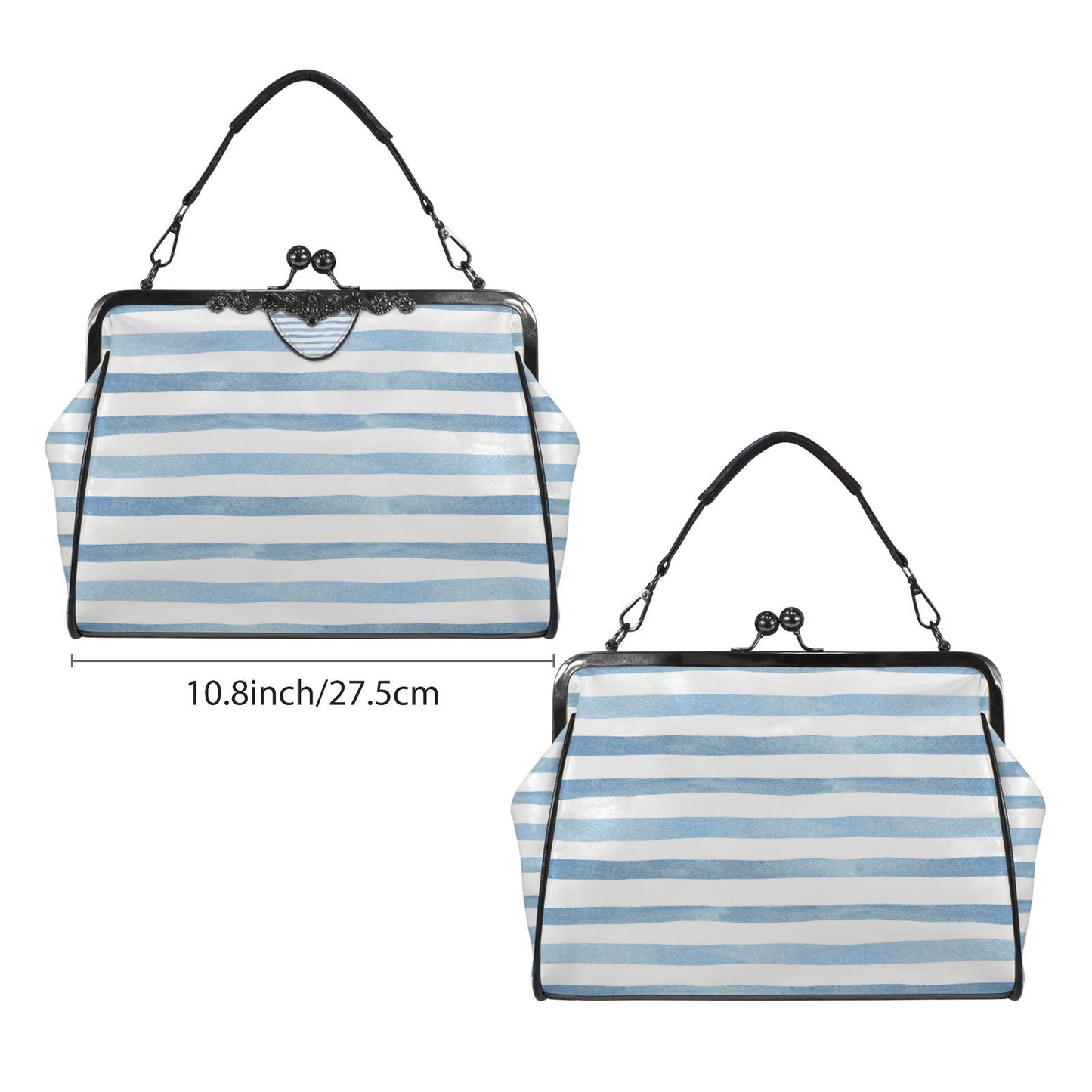Blue White Striped Kisslock Crossbody Shoulder Bag - Vintage Nautical Summer Handbag
