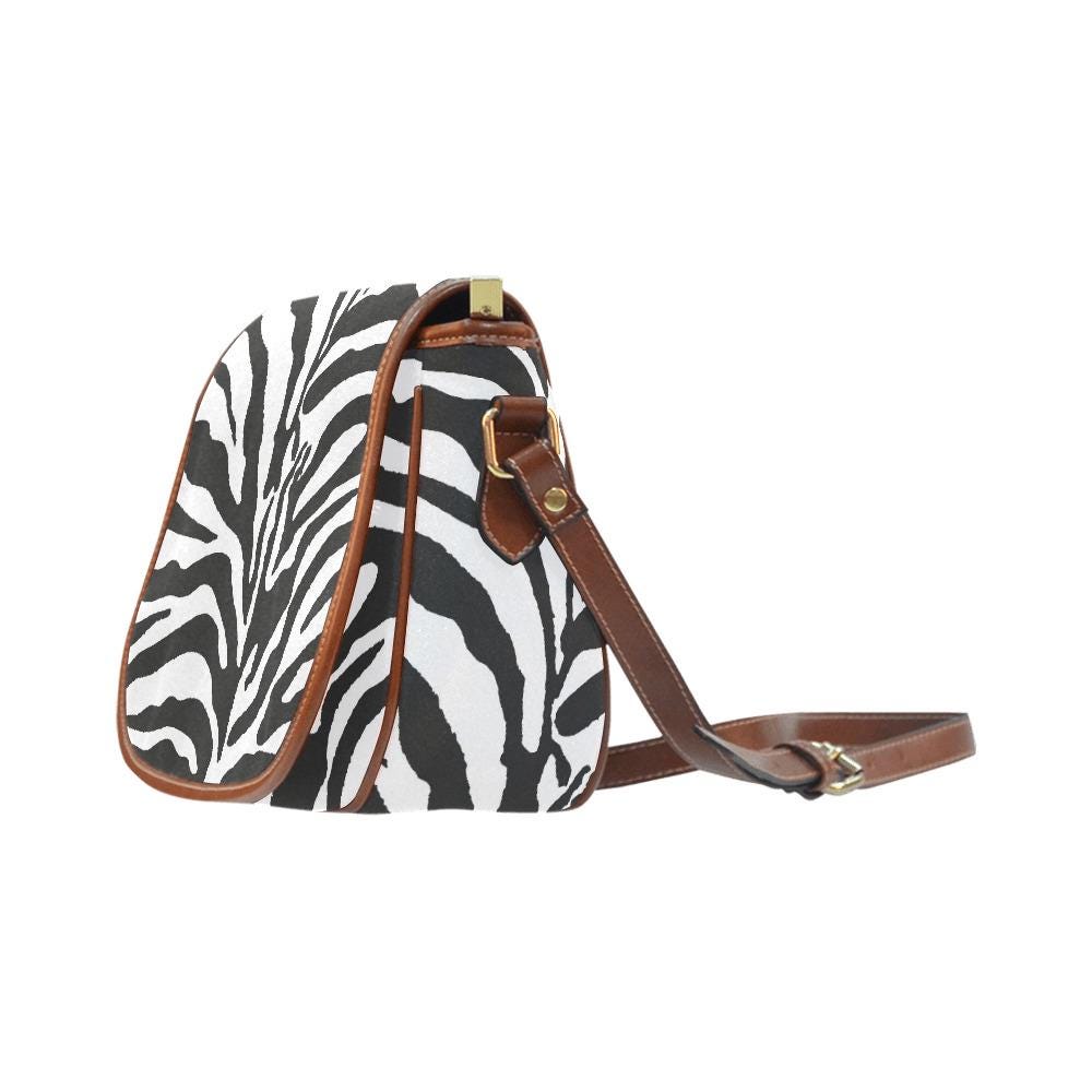 Zebra Print Saddle Bag – Black White Animal Crossbody Handbag