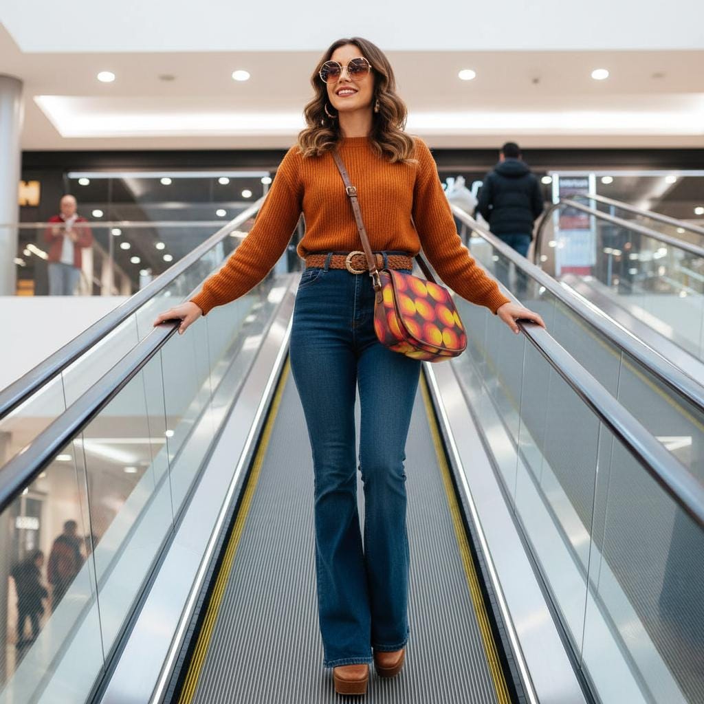 Funky Retro 70s Orange Brown Saddle Bag - Midcentury Style Crossbody