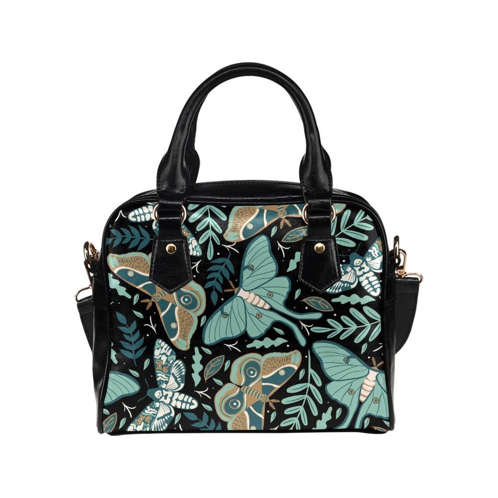 Dark Academia Moths & Moon Shoulder Top Handle Handbag