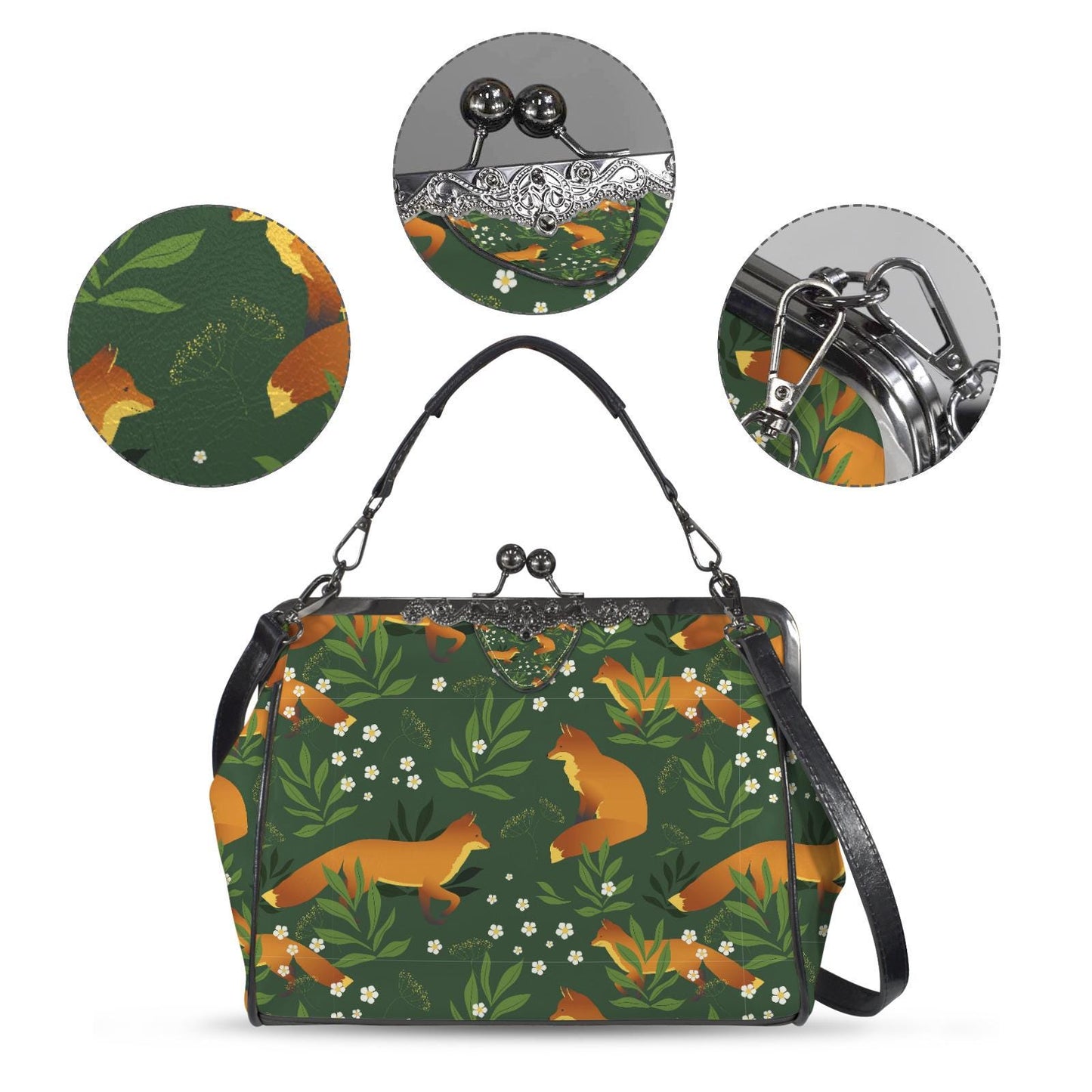 Green Orange Fox Vintage Kisslock Bag - Forest Crossbody Handbag