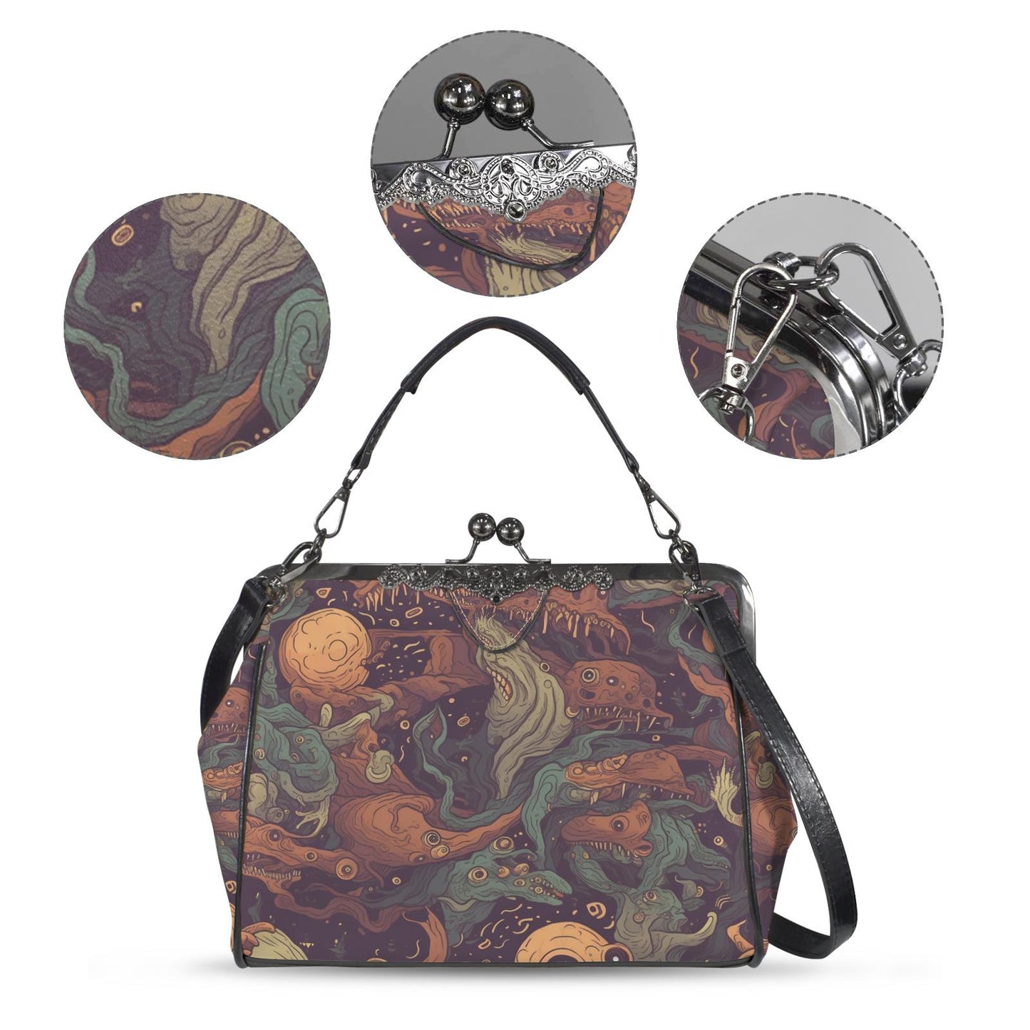 Surreal Monsters Kisslock Crossbody Bag – Moody Gothic Alternative Handbag