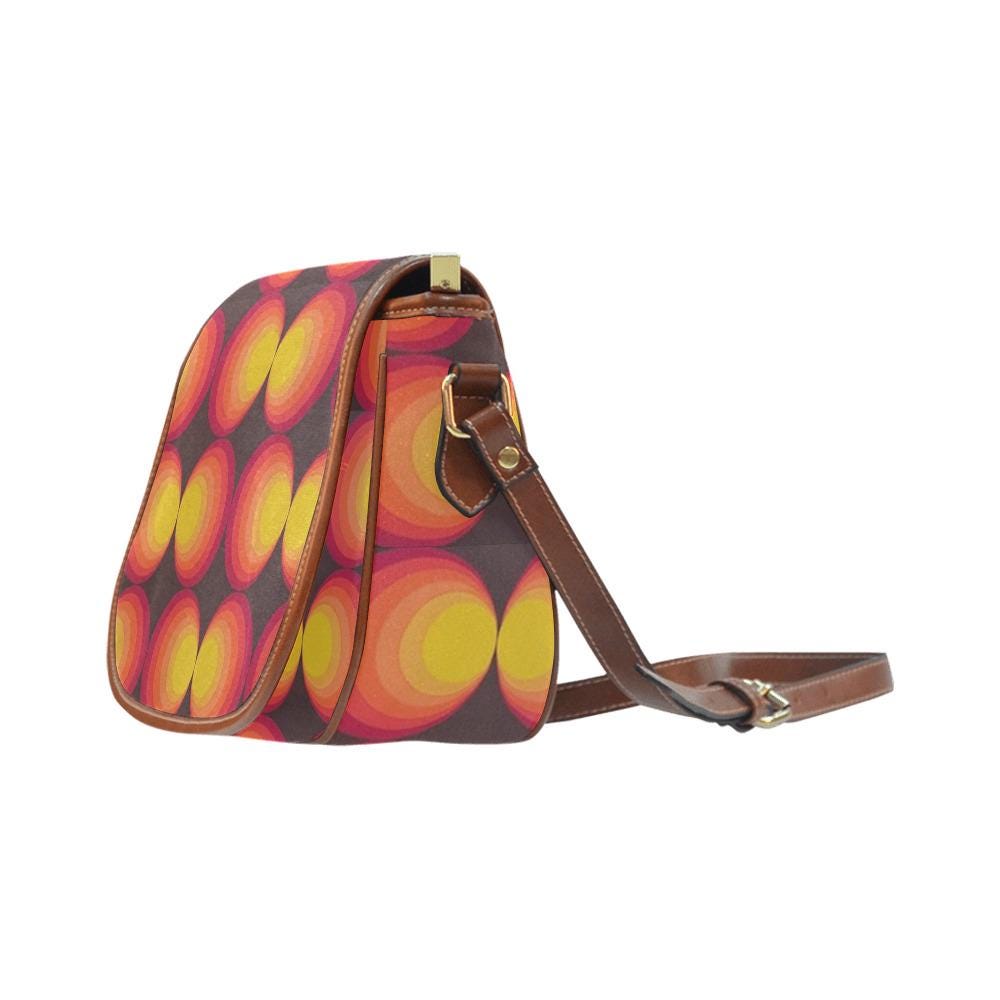 Funky Retro 70s Orange Brown Saddle Bag - Midcentury Style Crossbody