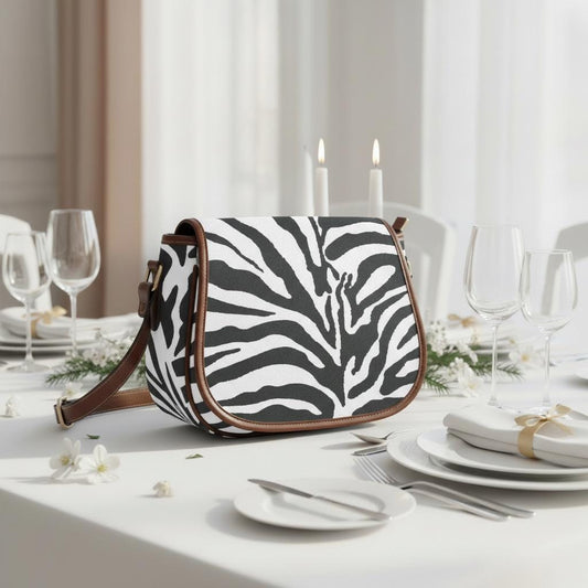 Zebra Print Saddle Bag – Black White Animal Crossbody Handbag