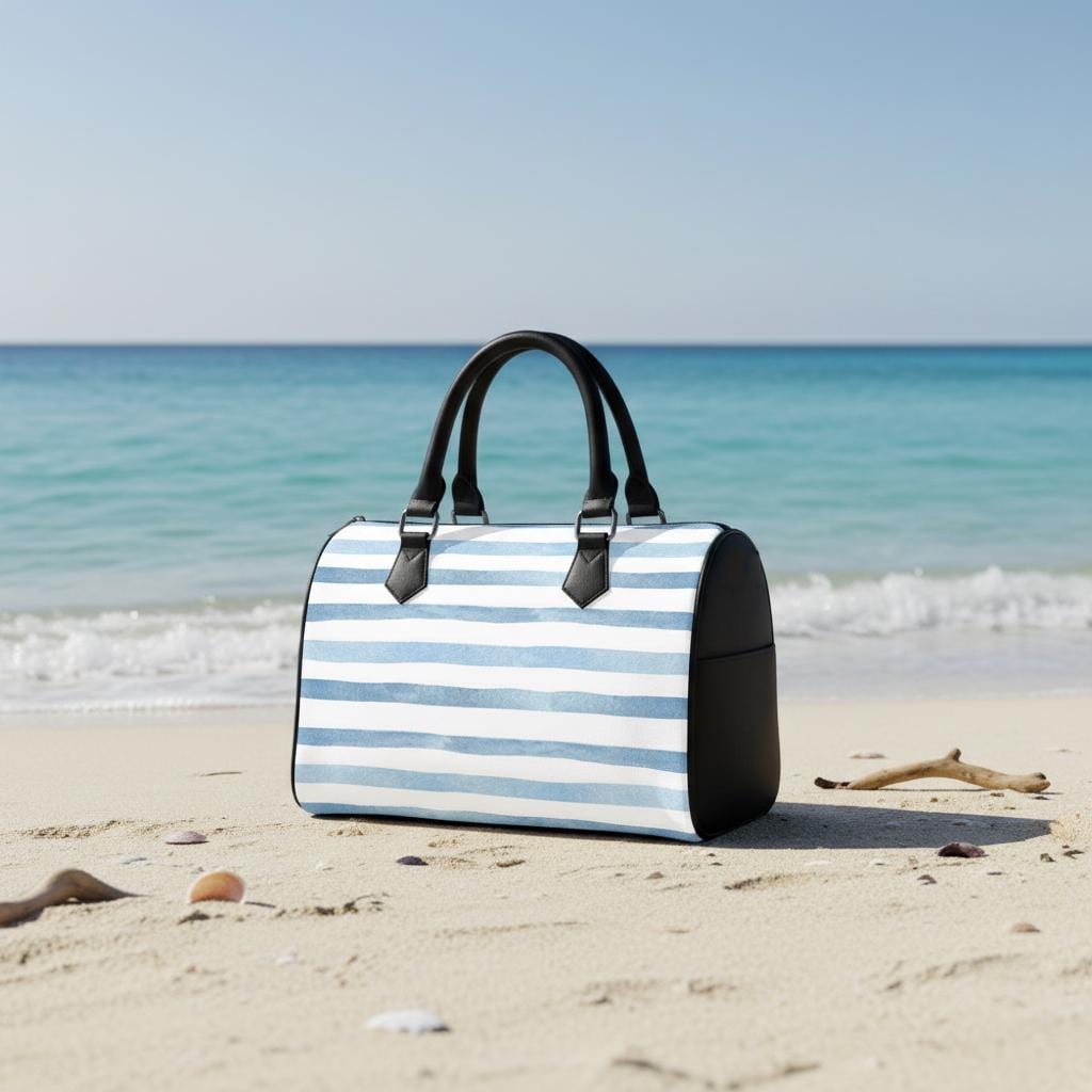 Blue White Maritime Striped Barrel Handbag – Nautical Summer Beach Bag