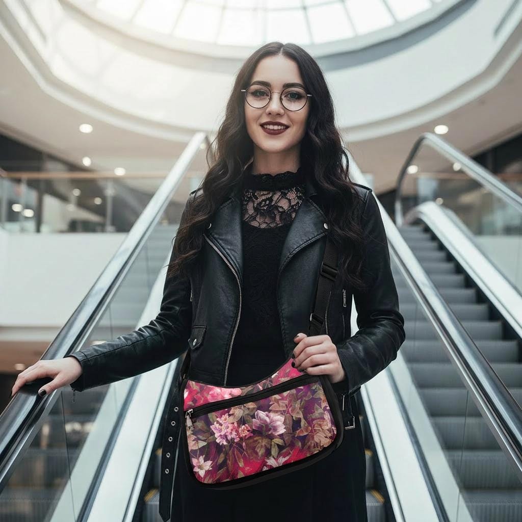 Moody Vintage Flowers Shoulder Bag – Botanical Oxford Fabric Hobo Bag