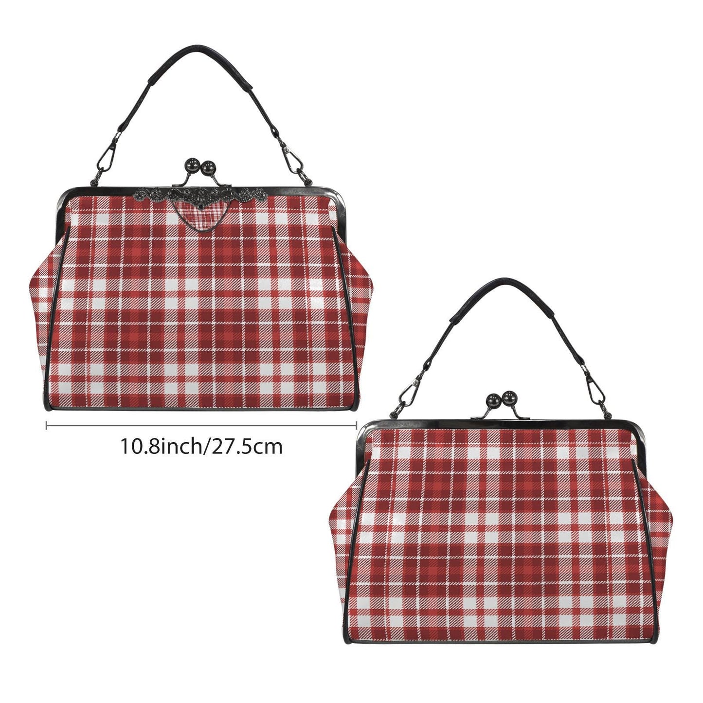 Red White Retro Checkered Kisslock Crossbody Shoulder Bag - 60s Mod Vintage Handbag