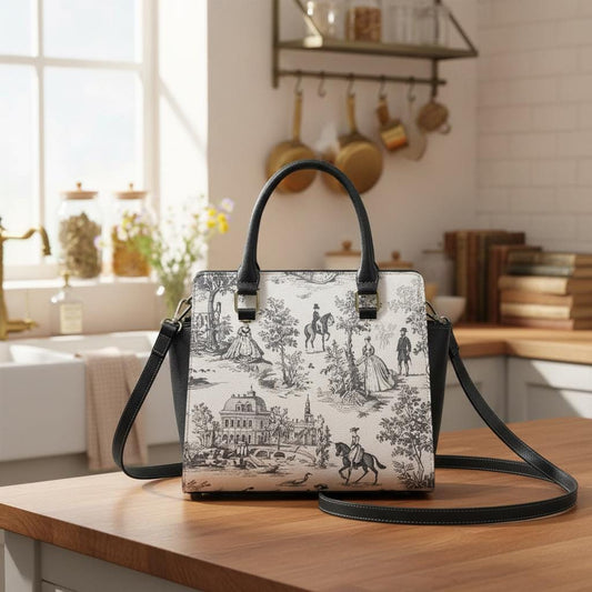 Toile de Jouy Black White Shoulder Handbag – French Vintage Style Purse