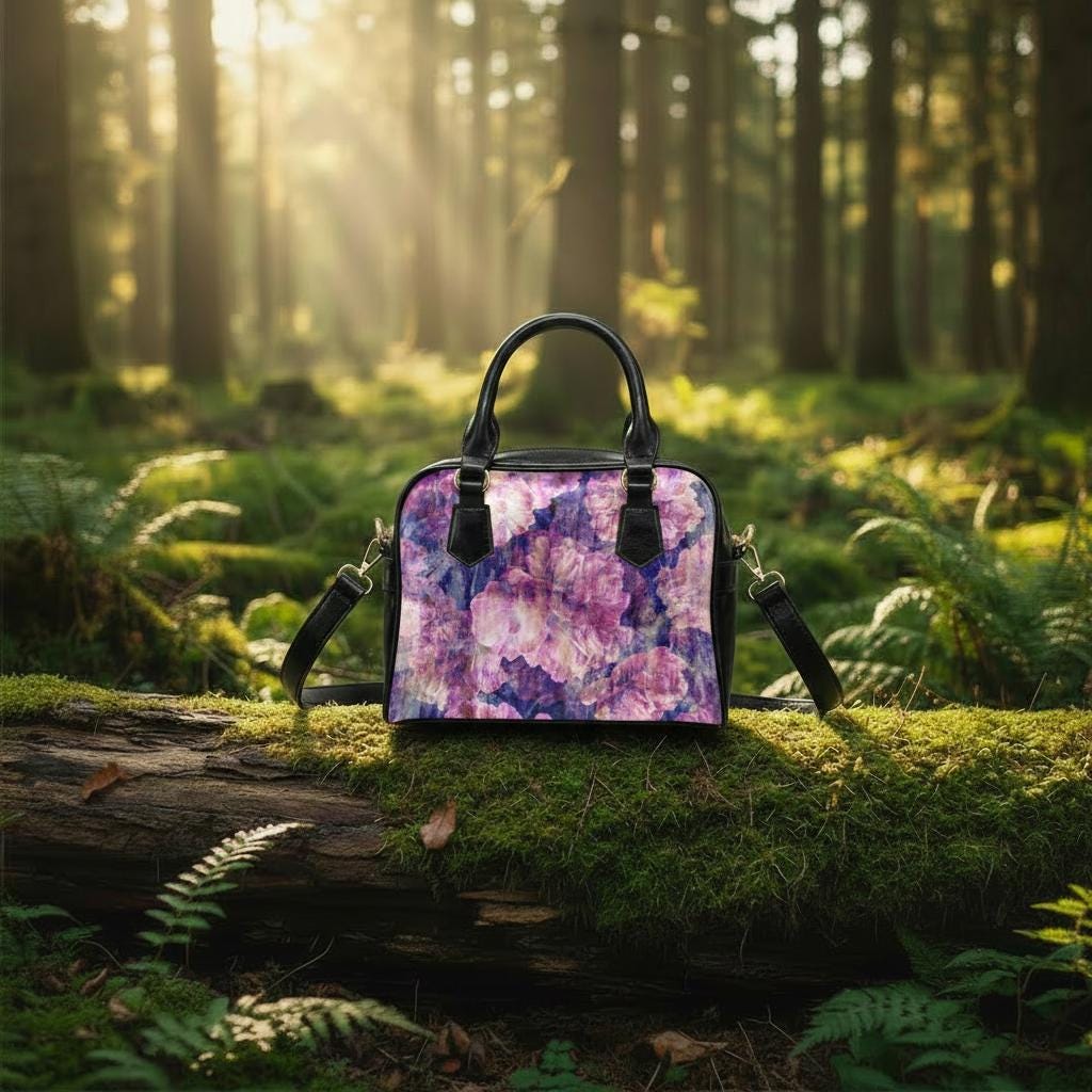 Bold Pink Purple Vintage Flowers Top Handle Shoulder Bag