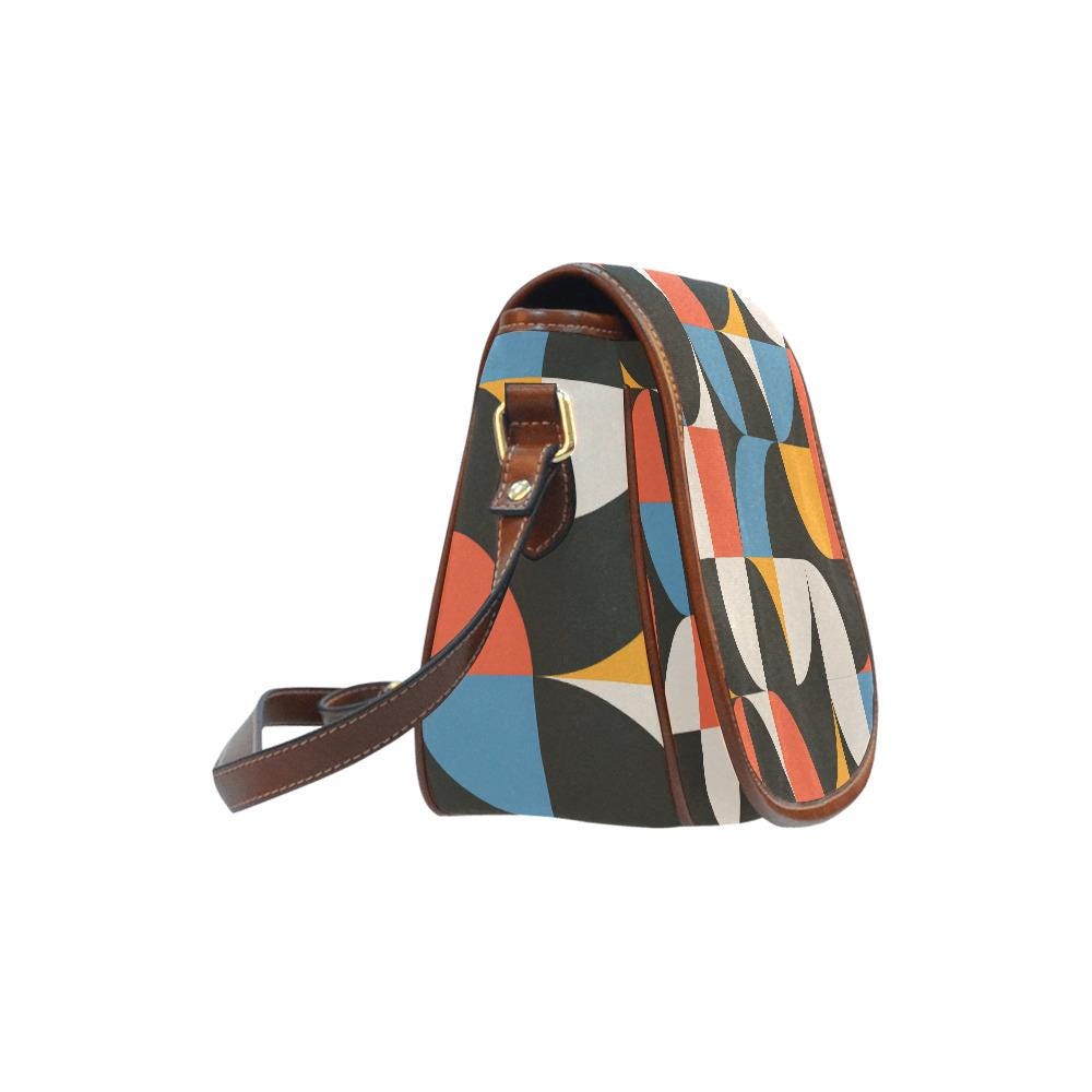 Retro 60s Bauhaus Inspired Saddle Bag - Midcentury Style Crossbody Handbag