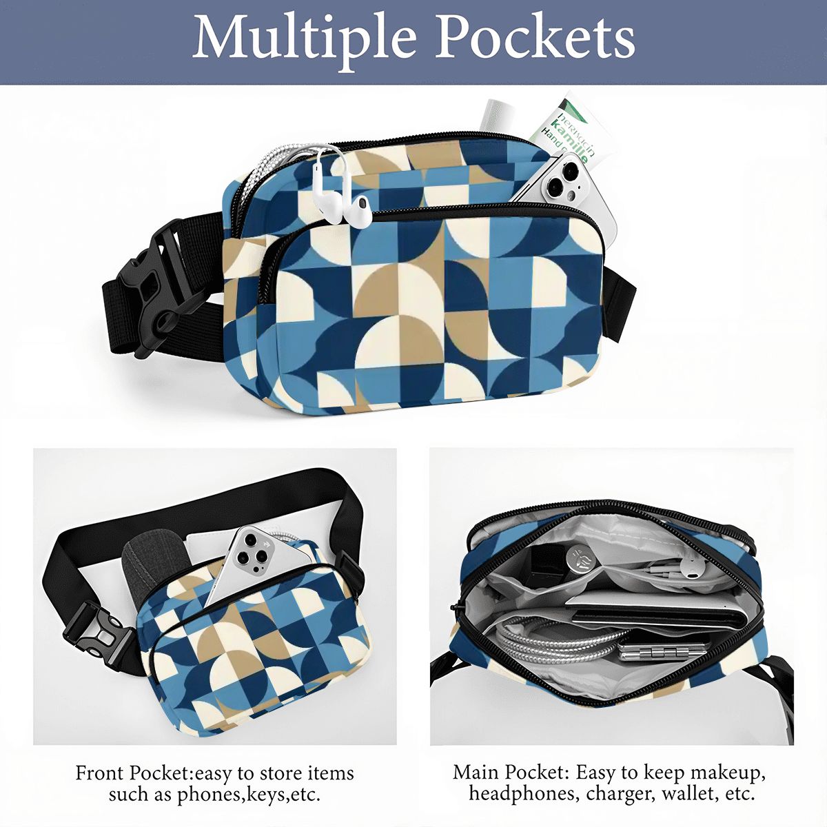 Geometric Retro 60s Belt Bag – Adjustable Fanny Pack