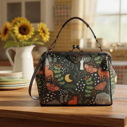 Vintage Forest Kisslock Shoulder Handbag – Dark Academia Fashion