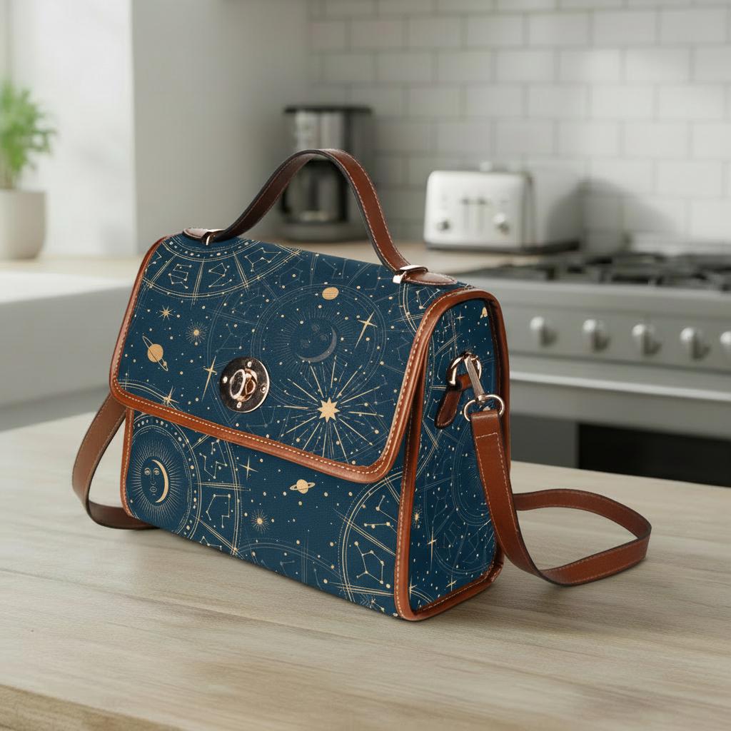 Sac bandoulière en toile astrologie lune étoiles – Style vintage céleste