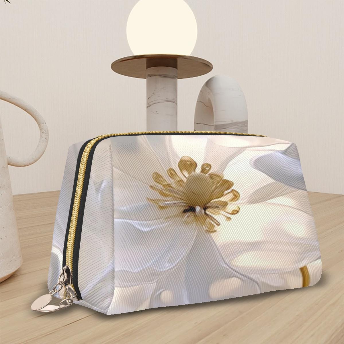 Luxury Floral Makeup Bag – Botanical Faux Leather Travel Cosmetics Case