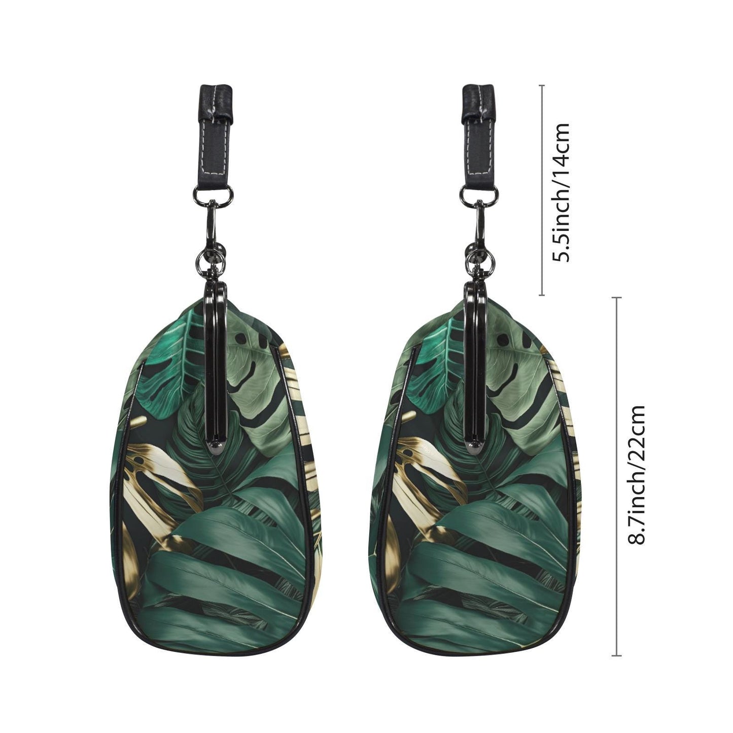 Retro Green Gold Monstera Leaf Handbag - Botanical Kisslock Crossbody Shoulder Bag