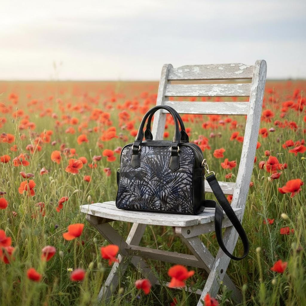 Black Gray Foliage Gothic Shoulder Handbag – Dark Academia Floral Handbag