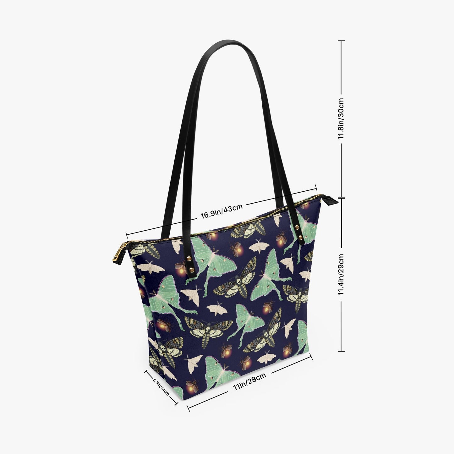 Dark Academia Moths Roomy Tote Bag - Black Green Large Shoulder Handbag Shopper