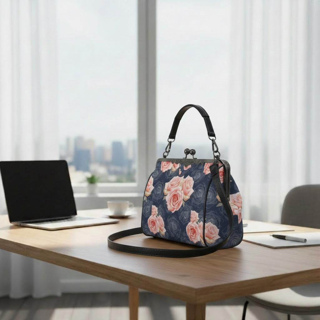 Dark Academia Roses Vintage Kisslock Bag - Floral Victorian Feminine Crossbody