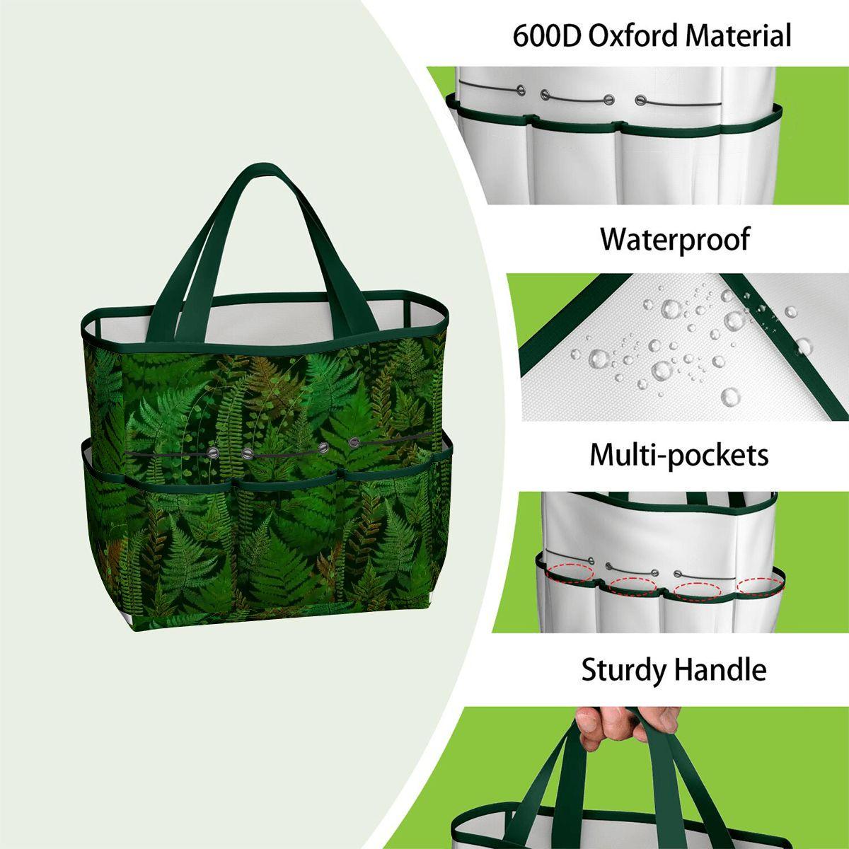 Dark Green Fern Forest Garden Tote – Gardening Tool Organizer Bag With Pockets