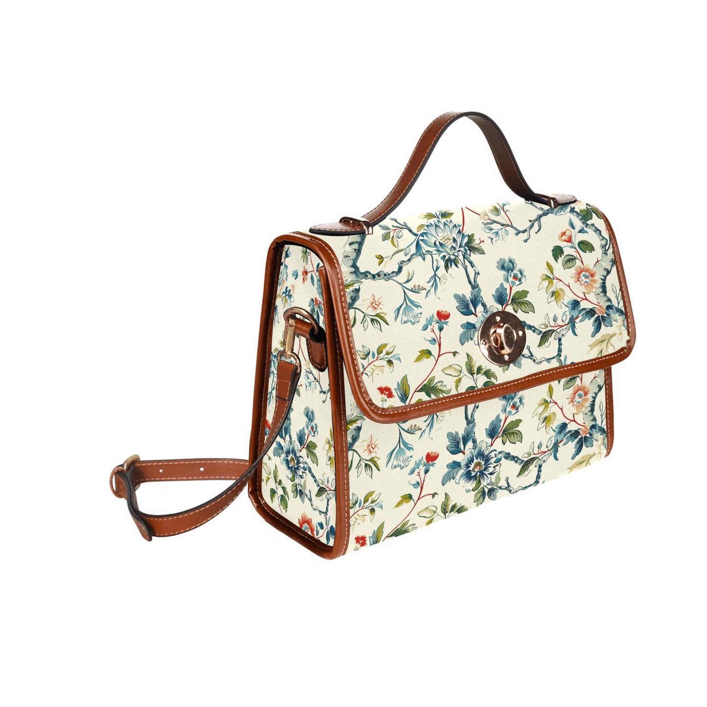 Toile de Jouy Canvas Crossbody Bag – Vintage Eggshell Green Floral Handbag