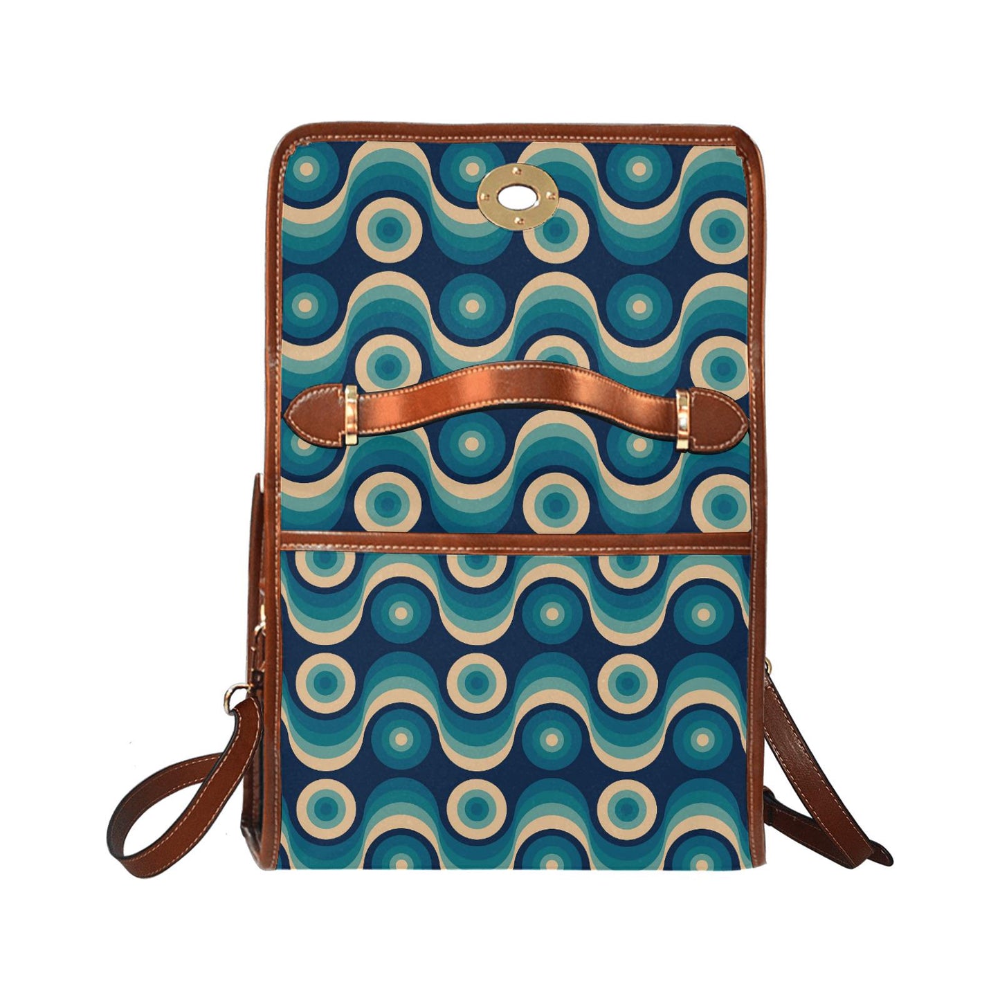 Retro 70s Canvas Crossbody Bag – Blue Brown Midcentury Style Handbag
