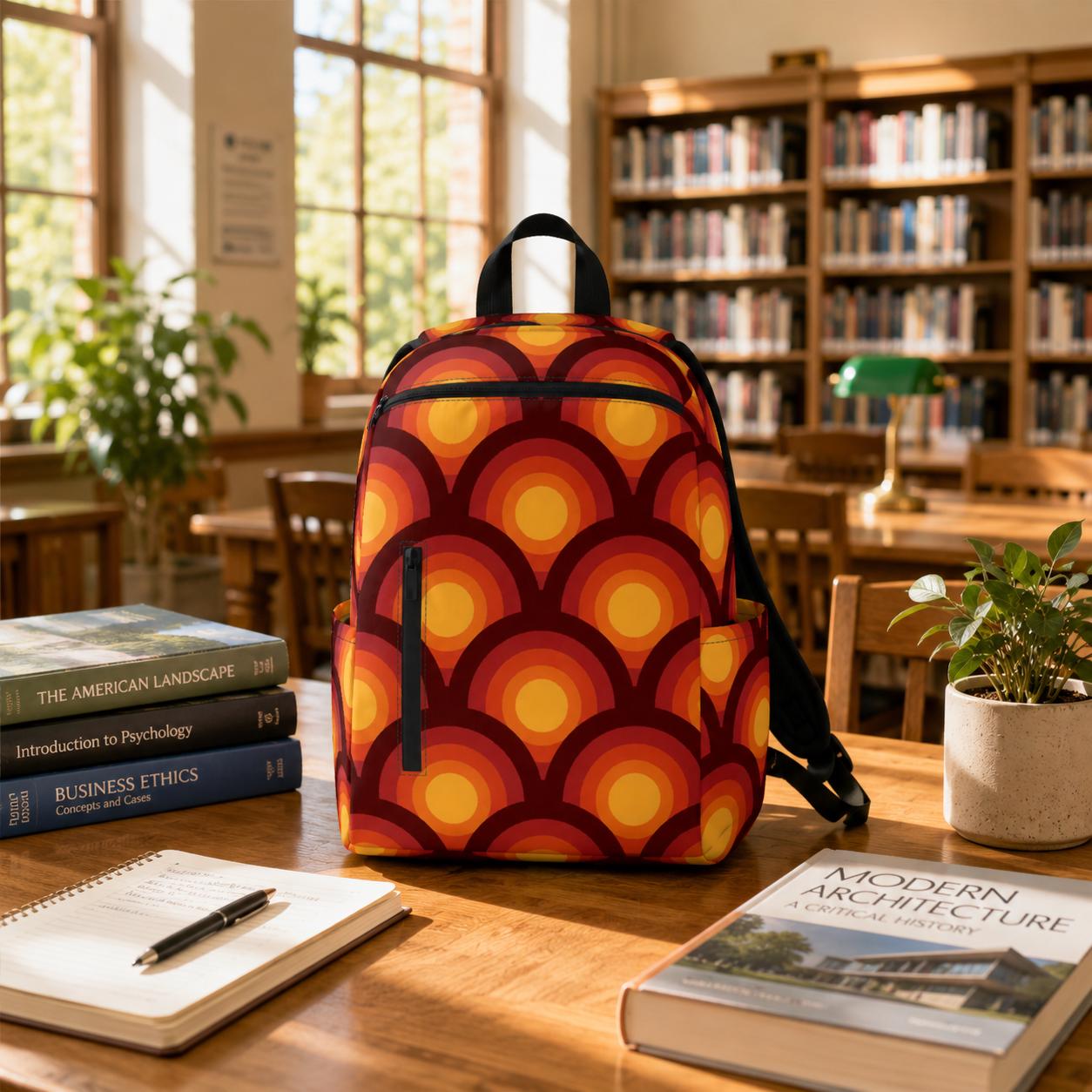 Retro 70s Backpack – Orange Red Yellow Twill Daypack