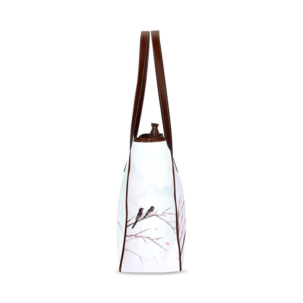 Sakura Watercolor Birds Tote Bag – Large Asian Art Style Handbag