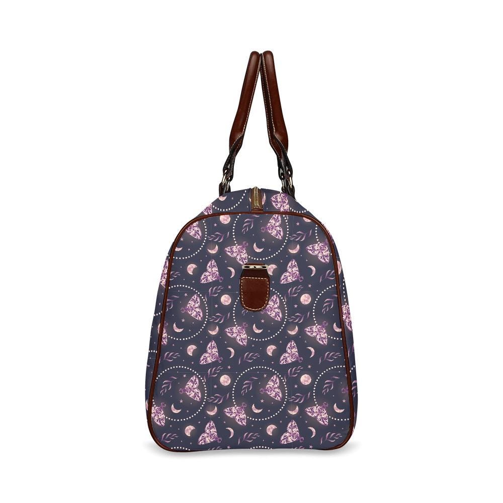 Dark Academia Moths & Moon Travel Bag – Waterproof Black Weekender Duffle