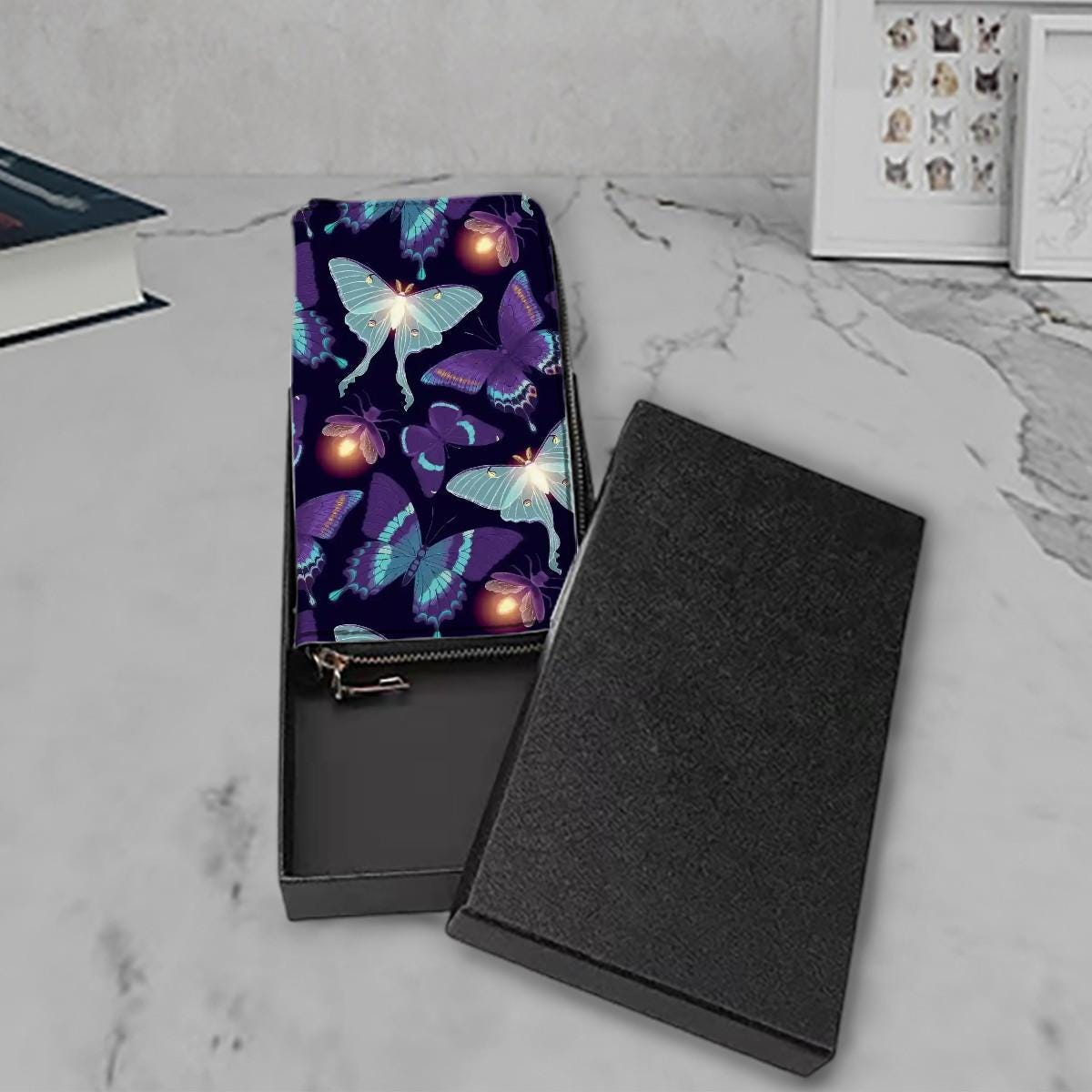 Purple Black Butterflies & Moths Clutch Wallet – Dark Academia Vegan Purse