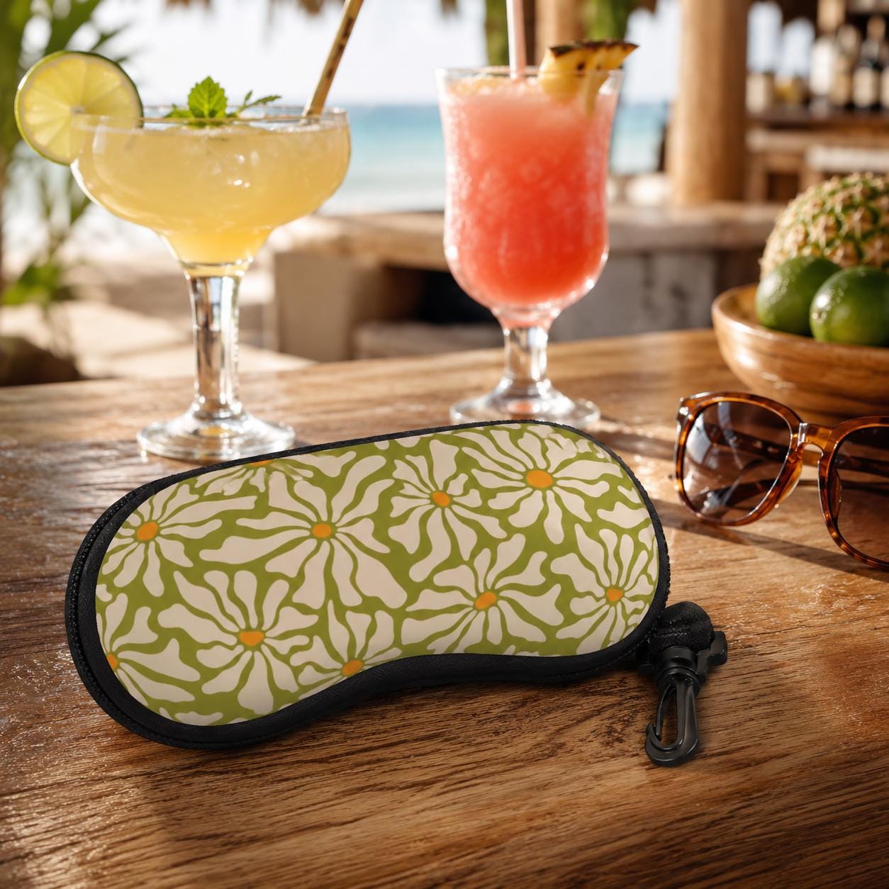 Boho Daisy Sunglasses Case – Retro Floral Eyeglass Zipper Pouch